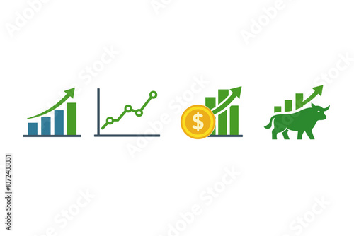 Financial growth charts and bull market symbols indicating positive investment trends
