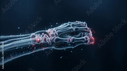 Digital Illustration of a Glowing Skeletal Hand with Red Neural Activity Visuals in a Dark Background