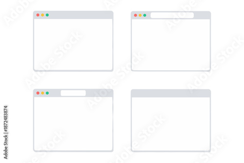 Four blank browser windows displayed on a white background, ready for content