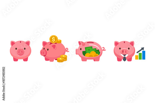 Cute piggy banks illustrate savings, wealth growth, and financial planning concepts