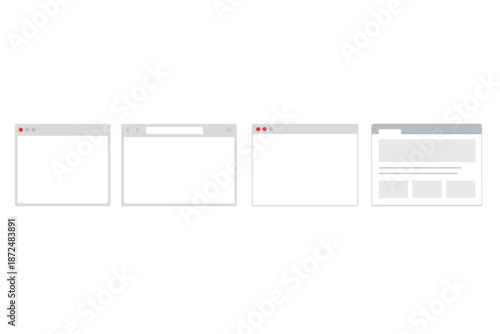 Collection of four minimalist browser window interfaces on a white background