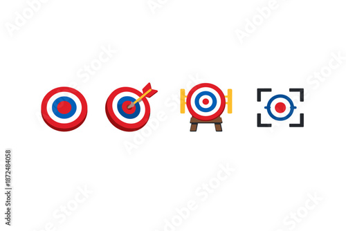 Four different targets and aiming concepts shown in a row