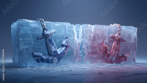 Anchors trapped in ice blocks