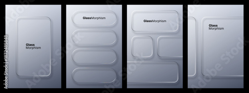 Liquid glass morphism vector design set for banner. Abstract translucent elements ui ux interface. Light template for modern graphic.