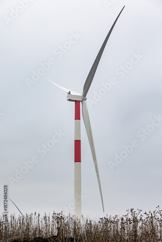 Russia. Samara. Wind turbine against a cloudy sky.