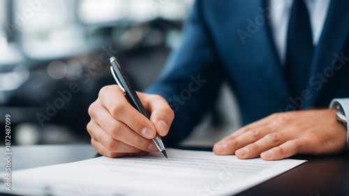 A professional signs a contract, eagerly finalizing the details for a new car purchase Generative AI