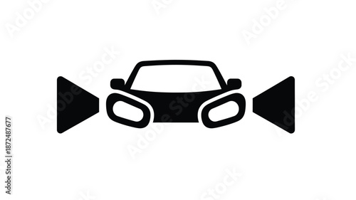 A simple black silhouette of a car with two triangles pointing towards it on either side