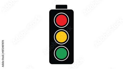 A vertical traffic light displaying red yellow and green signals in sequence