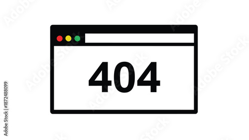Simple webpage illustration displaying a prominent error 404 message in bold black text