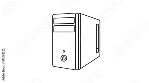 Simple black and white line drawing of a desktop computer tower showing its basic form