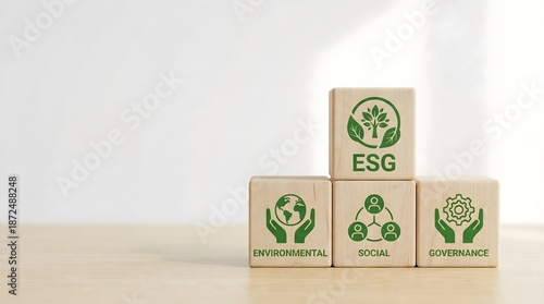 Wallpaper Mural esg environmental social governance wooden blocks Torontodigital.ca
