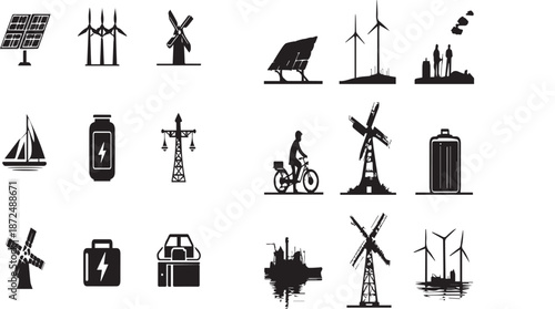 Renewable Energy & Sustainability – Silhouette Icon Pack