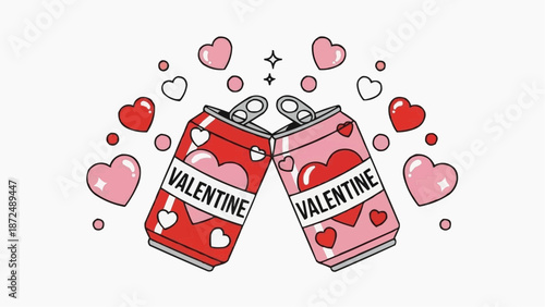 Valentine Drink Vector Illustration Collection with Heart Decoration on White Background