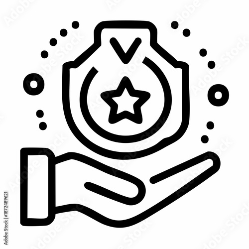 A hand holding a shield with a star, symbolizing premium quality, excellent service, or a special award.