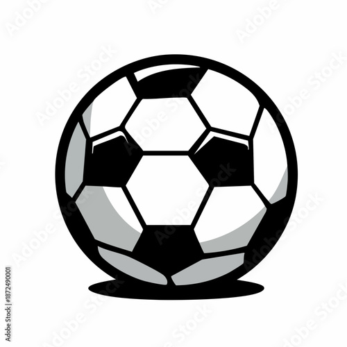 A black and white soccer ball with traditional hexagonal and pentagonal patterns, rendered in a clean vector art style, isolated on a white background.