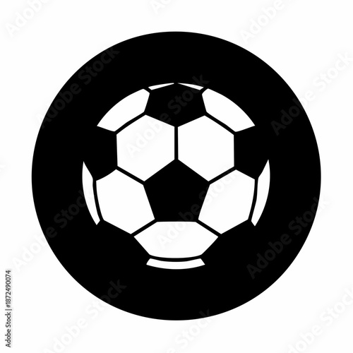 Black and white soccer ball icon in a solid black circle, representing sports and games.