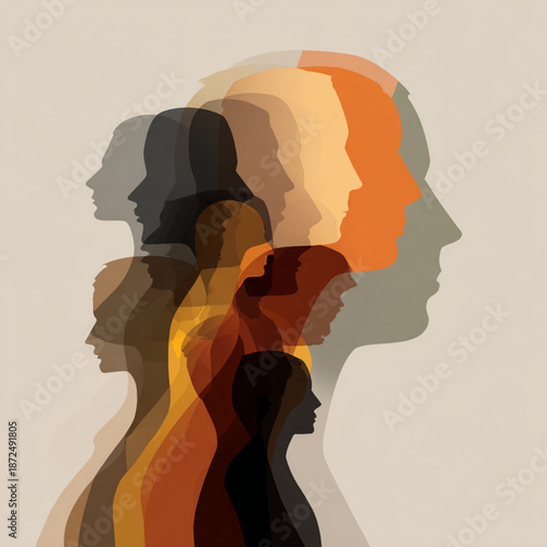 Diverse group of human faces side.