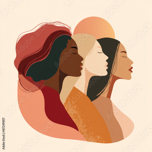 Diverse women faces in profile.