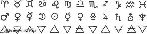 zodiac signs, planet and element set in hand drawn style in vector. Element for poster sticker design decoration postcards prints