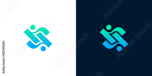 Dynamic abstract logo design concept depicting fluid connection and digital interaction, ideal for modern technology and community-focused branding initiatives