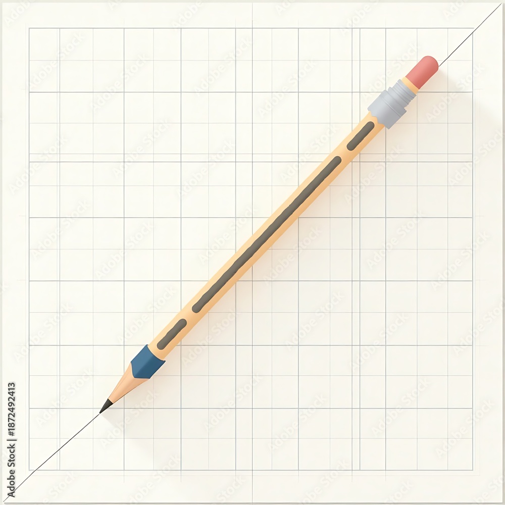 Fototapeta premium Pencil on Graph Paper: A Minimalist Geometric Illustration