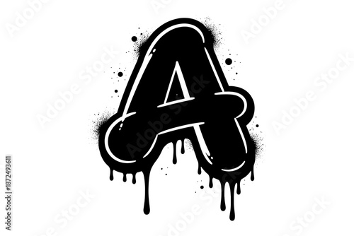 Graffiti style dripping letter a with spray paint effect on white background