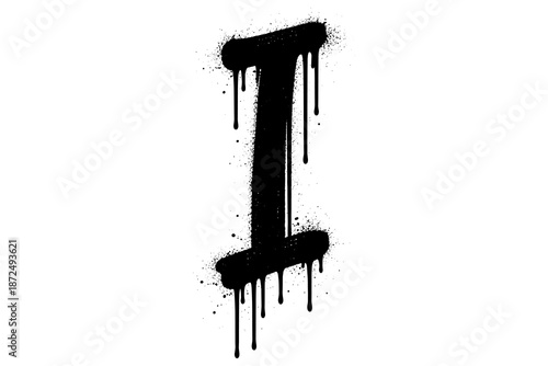 Bold graffiti drip letter i with grunge paint effect on white