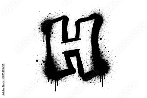 Bold graffiti letter h with dripping black spray paint effect