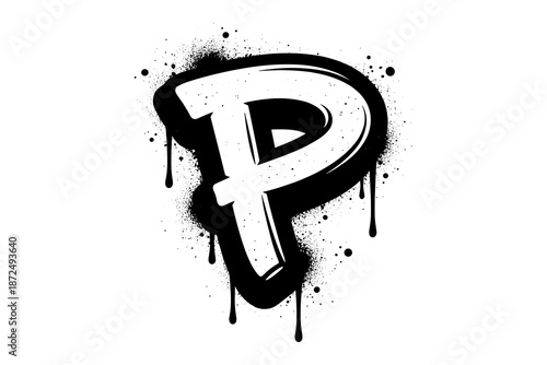 Bold graffiti style dripping letter p on white background