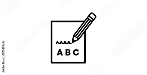 Pencil Writing ABC Letters On Paper Education Concept Line Icon Design