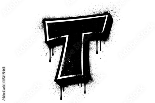 Graffiti style dripping letter t with grunge texture and bold 3d effect