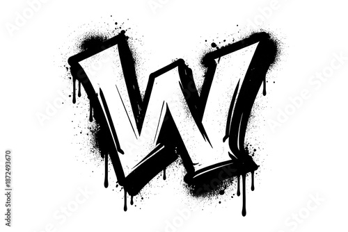 Graffiti style dripping letter w with grunge spray paint effect