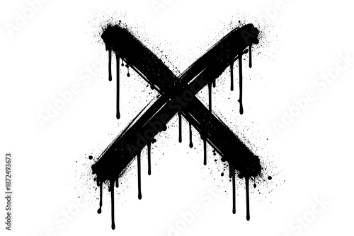 Grunge style dripping paint x with splatter elements