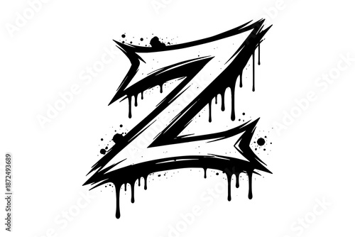 Edgy dripping graffiti z letter design with ink splatter effect