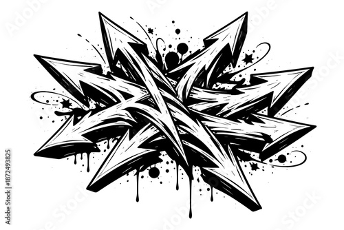 Bold graffiti arrows with splatter on white background