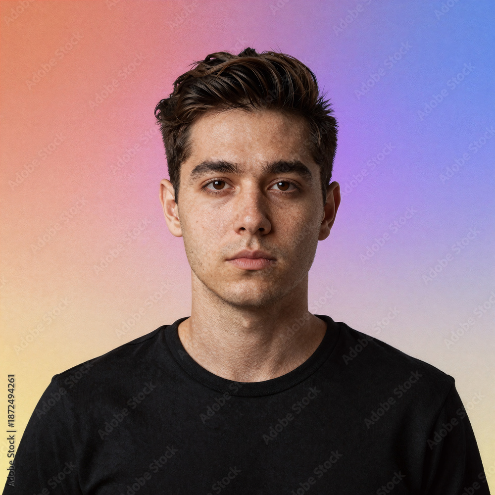 Fototapeta premium Red, blue, and brown autumn leaves adorn a maple tree in fall