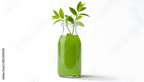 Wallpaper Mural Fresh green juice in glass bottle with leafy branches inside Torontodigital.ca