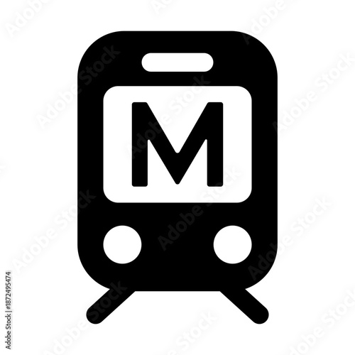 Minimalist Metro Subway Train Icon - Black Vector Underground Transit and Urban Railway Symbol
