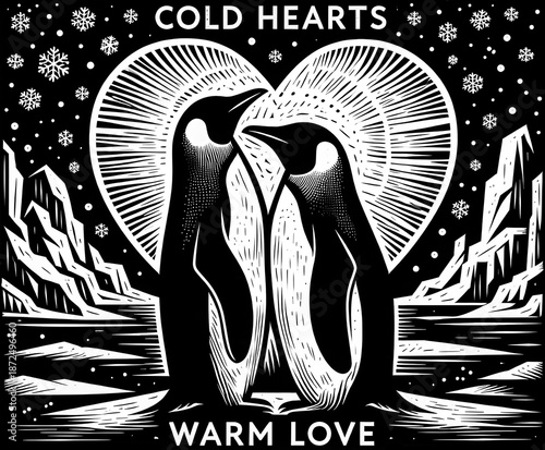 Two penguins form a heart in a stark ice landscape, symbolizing deep love in harsh conditions.
Perfect for Valentine’s Day posts, romantic articles, or winter-themed greeting cards.