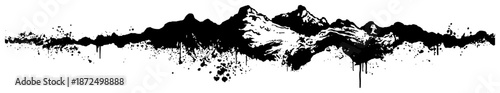 Abstract mountain range landscape silhouette with grunge ink splashes