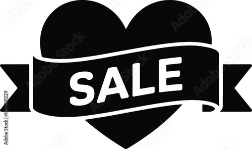 A symbolic heart shape carries a banner declaring SALE, perfect for marketing visuals, emphasizing offers and discounts. 
