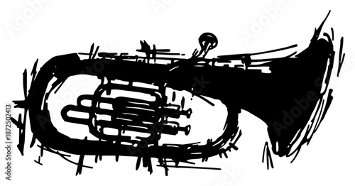 Tuba brass instrument vector drawing in expressive urban grunge style