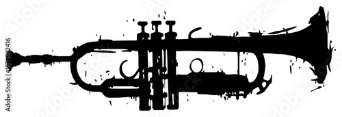 Artistic trumpet illustration with ink splatters and sketchy urban style