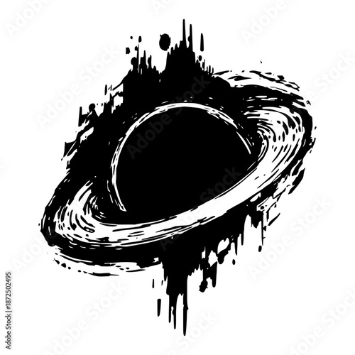Planet Saturn with cosmic rings in expressive dripping ink splatter style