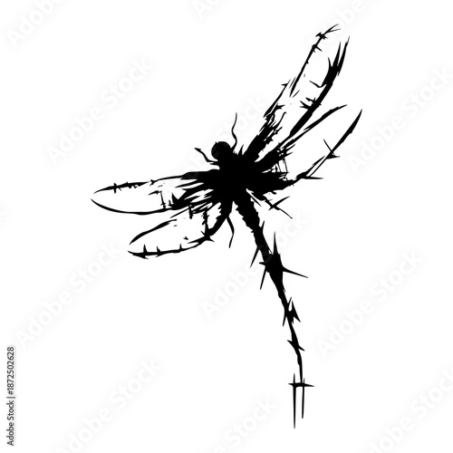 Stylized dragonfly insect vector graphic in artistic urban ink splatter style