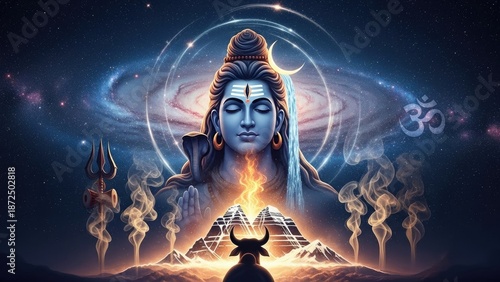 Wallpaper Mural Lord Shiva's divine cosmic meditation, a sacred essence of Maha Shivratri festival, embodying profound spiritual energy and ancient Indian devotion, fostering universal peace. Torontodigital.ca