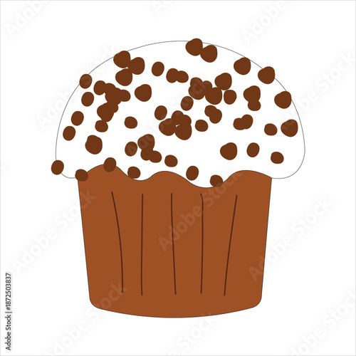 Vector illustration of traditional Easter cake with white sugar glaze and chocolate sprinkles. Perfect for Easter greetings, holiday cards, bakery branding, food packaging, and seasonal design project