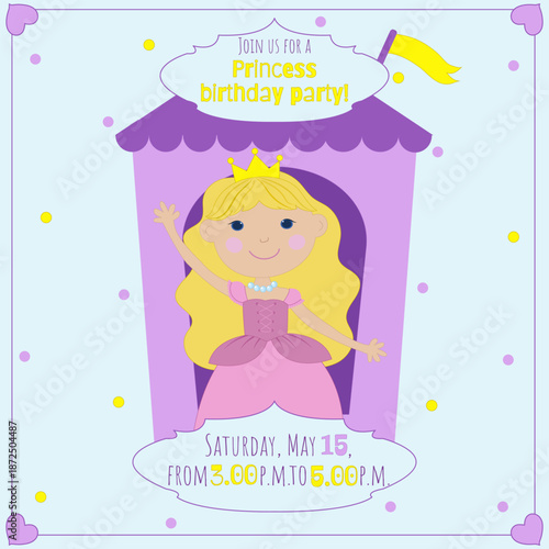 Princess birthday invitation, Children's birthday invitation, princess and castle
