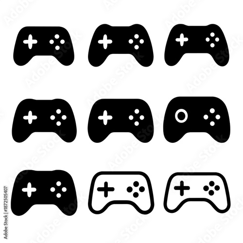 Variety of game controllers silhouette on a gradient background