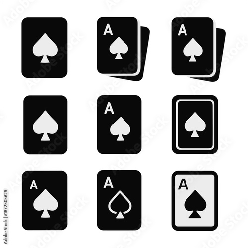 Nine ace of spades playing cards on gradient background